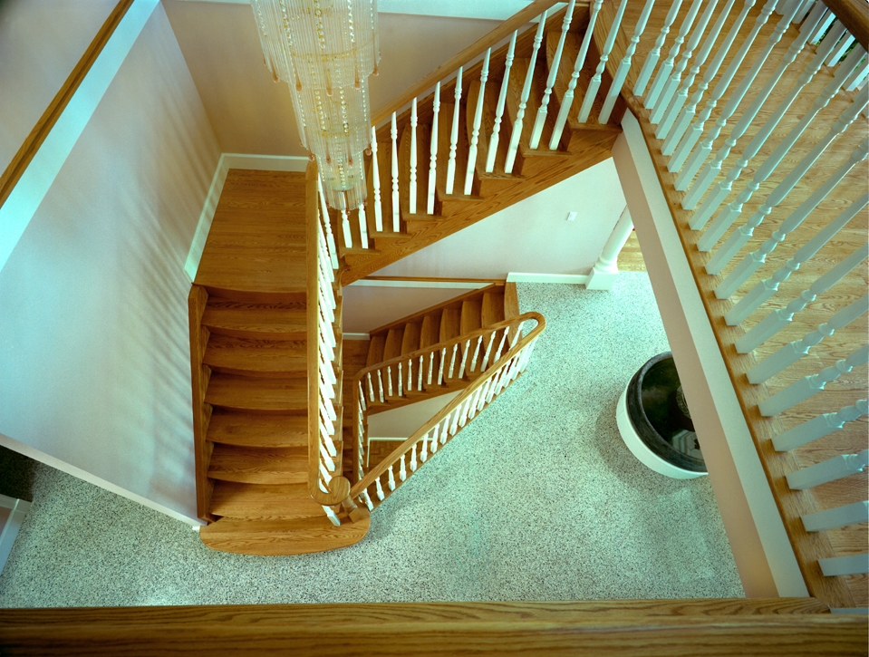 Straight staircase with glass railing